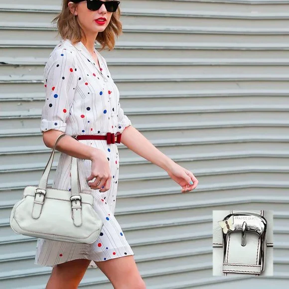 FRANCO SARTO Genuine Textured Leather Off White Satchel Handbag - Picture 2 of 16